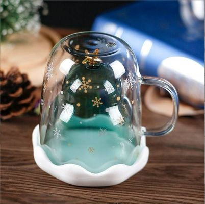 300 ml Kerstcadeau Dubbelwand glasbeker met deksels en hoge temperatuurbestandheid
