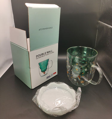 300 ml Kerstcadeau Dubbelwand glasbeker met deksels en hoge temperatuurbestandheid