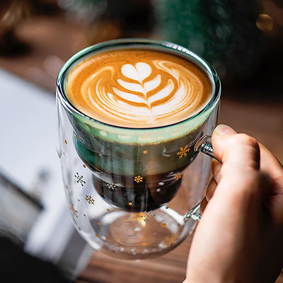 200 ml / 300 ml Kerstcadeau Dubbele glazen mok met deksel Hoog borosilicaat koffiebeker