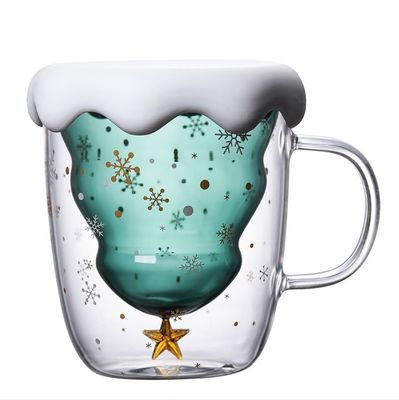 200 ml / 300 ml Kerstcadeau Dubbele glazen mok met deksel Hoog borosilicaat koffiebeker