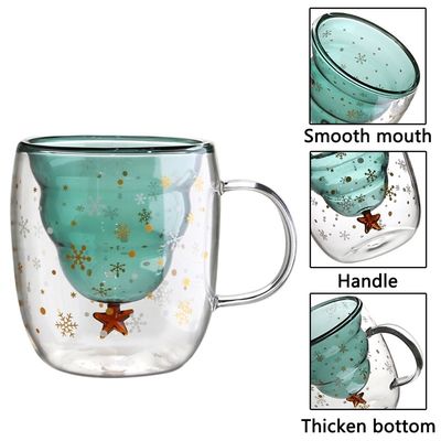 200 ml / 300 ml Kerstcadeau Dubbele glazen mok met deksel Hoog borosilicaat koffiebeker