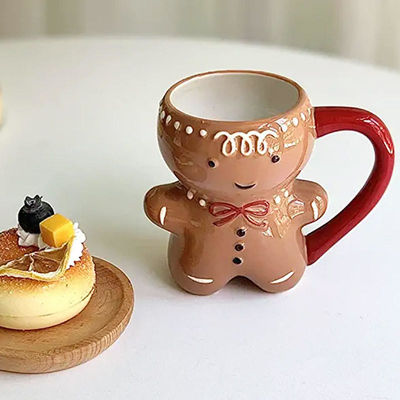 Kerstdag Custom 300 ml schattig peperkoek man vorm knuffelbeker Keramische koffiebeker
