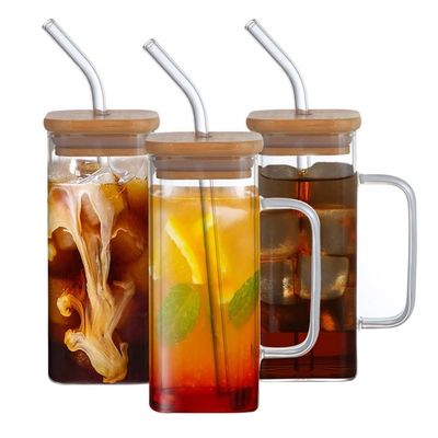 Duurzame 350 ml heldere glazen drinkwaren IJste koffie thee mok met deksel en stro handvat