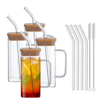 Duurzame 350 ml heldere glazen drinkwaren IJste koffie thee mok met deksel en stro handvat
