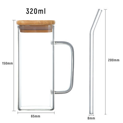 Duurzame 350 ml heldere glazen drinkwaren IJste koffie thee mok met deksel en stro handvat