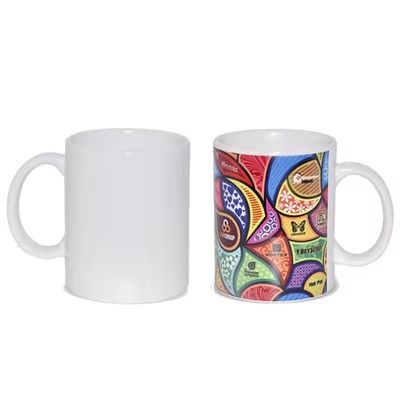 Veilige voedselkwaliteit Keramische mok 11 oz Witte aangepaste patroongrootte koffiebeker voor kantoor
