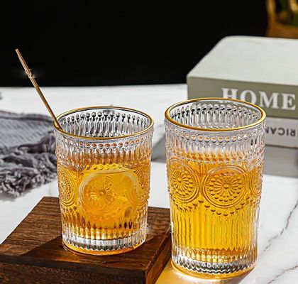 380 ml Retro Goud Gekleurde Glasbeker Zonnebloem Gekleurde Glas Drinkbeker