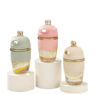 420 ml glas konijnenoren siliconen set delicate cadeautje kinderen glazen fles met stro