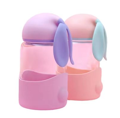 340 ml aangepaste thermische isolatie schattig konijn oor glas waterfles voor unisex buiten