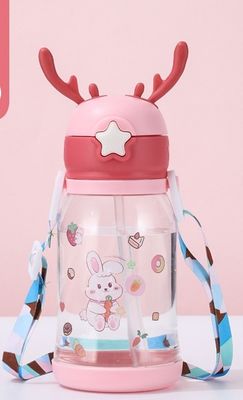 20 oz plastic drinkwaterfles met stro Cartoon schattig schoolkinders favoriet