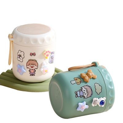 Geïsoleerde ontbijtbeker Food Jar 400ml Cute Design Style Thermos Lunch Box met Lepel