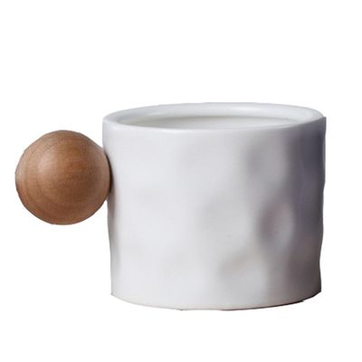 Nordic Style Keramische koffiebeker met houten balgreep 330ML Porseleinen herbruikbare bekers
