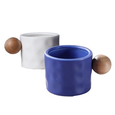 Nordic Style Keramische koffiebeker met houten balgreep 330ML Porseleinen herbruikbare bekers