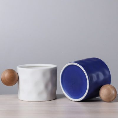 Nordic Style Keramische koffiebeker met houten balgreep 330ML Porseleinen herbruikbare bekers