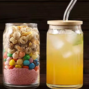 16oz heldere glazen theekop koffiefles met houten deksel en stro Ideale eisen
