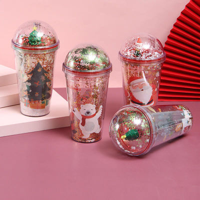 1 stuk 500 ml aangepast logo Flash Dubbelwandbeker lekbestendig herbruikbaar kerst plastic fles met deksel en stro