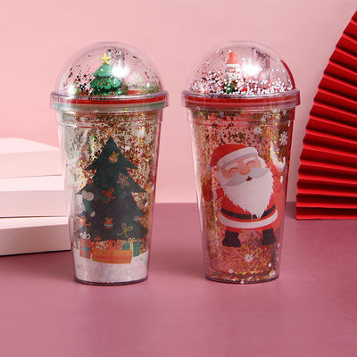 1 stuk 500 ml aangepast logo Flash Dubbelwandbeker lekbestendig herbruikbaar kerst plastic fles met deksel en stro