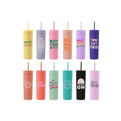 16oz Double Wall Drinking Cup met deksel en stro Frosted Straight Drinking Skinny fles