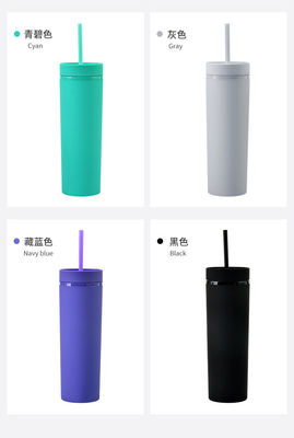 16oz Double Wall Drinking Cup met deksel en stro Frosted Straight Drinking Skinny fles
