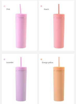 16oz Double Wall Drinking Cup met deksel en stro Frosted Straight Drinking Skinny fles