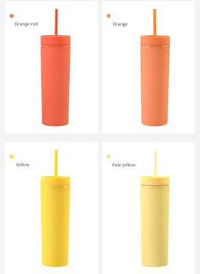16oz Double Wall Drinking Cup met deksel en stro Frosted Straight Drinking Skinny fles