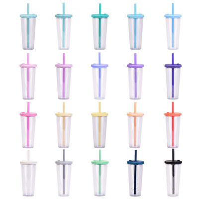 Verkoop herbruikbare plastic beker met stro Custom Logo Multi Color 24oz Double Wall Tumblers