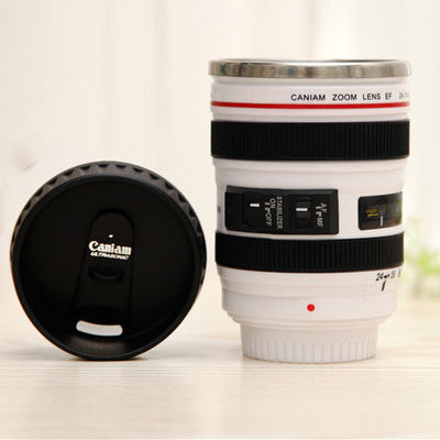 Creatieve dubbele wand roestvrij staal 400 ml camera lens vorm koffie mok reisfles