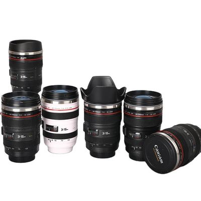 Creatieve dubbele wand roestvrij staal 400 ml camera lens vorm koffie mok reisfles