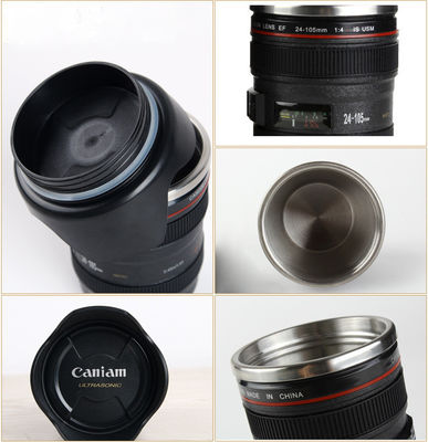 Creatieve dubbele wand roestvrij staal 400 ml camera lens vorm koffie mok reisfles