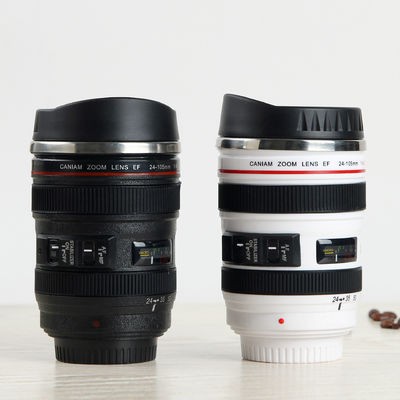 Unieke 400 ml geïsoleerde automatische roterende roerende camera lens vorm koffiebeker voor thee