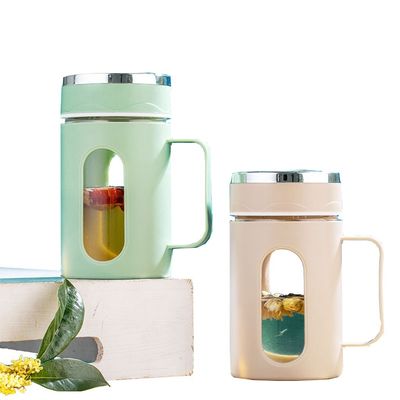 Office geurende thee koffie mok 500 ml glazen beker met aangepaste kleur deksel en handvat