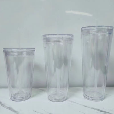 16oz / 24oz Custom Pattern Clear Plastic Waterfles met deksel en stro Outdoor Style
