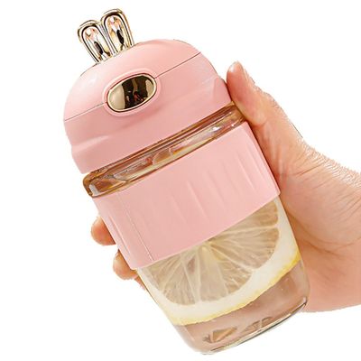 Terug naar school konijn oor glas stro bekertjes met een hoge uitstraling siliconen mouw