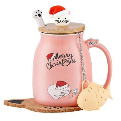 Materieel Ceramiek 380ml Leuke Keramische koffiebeker met 3D kattenontwerp en bamboe deksel