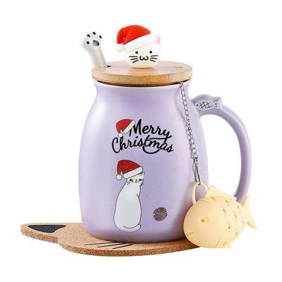Materieel Ceramiek 380ml Leuke Keramische koffiebeker met 3D kattenontwerp en bamboe deksel