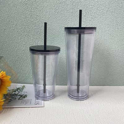16 oz / 24 oz student sportbeker met deksel en stro Dubbelwandige plastic waterfles