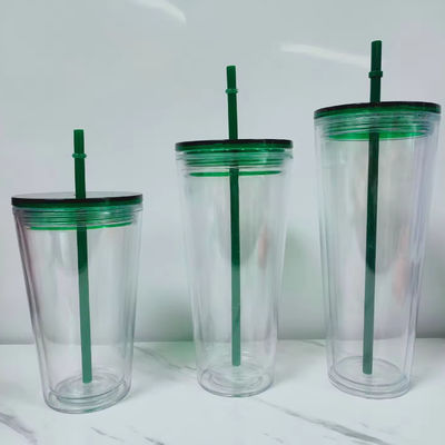 16 oz / 24 oz student sportbeker met deksel en stro Dubbelwandige plastic waterfles
