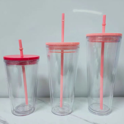 16 oz / 24 oz student sportbeker met deksel en stro Dubbelwandige plastic waterfles