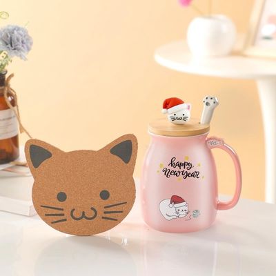 Gepersonaliseerd 380ml schattig Roze Kerstbeker Kat Keramische Koffiekop Met Roestvrijstalen Lepel