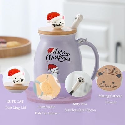 Gepersonaliseerd 380ml schattig Roze Kerstbeker Kat Keramische Koffiekop Met Roestvrijstalen Lepel