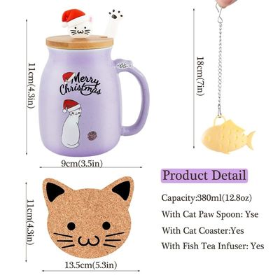 380 ml Lief Purper Keramische Koffiebottel Porseleinen Kerstbeker Thee Melkbekers Met Lief Kitty Deksel
