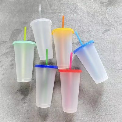 16oz/24oz BPA-vrije plastic koffiebeker Koud water flesje met deksel en stro ideaal voor dagelijks gebruik