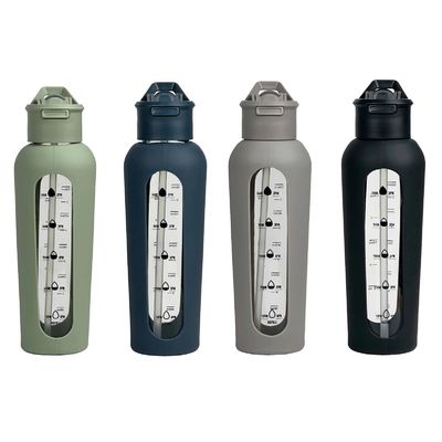Motiverende glazen waterfles met siliconen mouw en draagbare tijdmarker herinnering