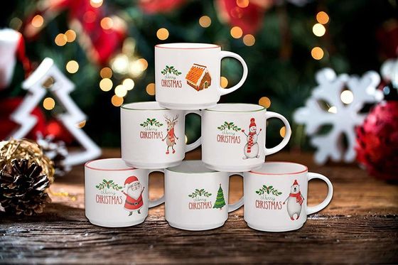 14oz Keramische koffie melk mok porselein witte kerst koffie mok met schattig ontwerp