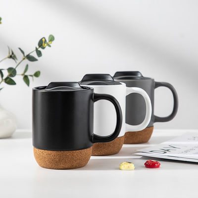 450ml Cork Base Stoneware Matte Ceramic Coffee Mug Met PP Lid Perfect Festival Gift Giving