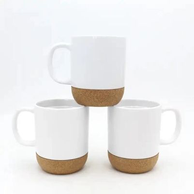 450 ml Custom Logo Mat Zwart Wit Cork Basis Keramische Koffie Reisbeker Met PP Deksel