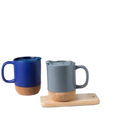 450 ml keramische kerstbeker met deksel Custom Logo Creatief kurk bodembeker Wit Mat