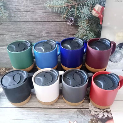 Keramische koffiebekers met geïsoleerde houten kurkbasis Custom Nordic Matte Black Design