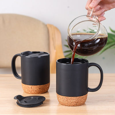14 OZ Cork Base Stoneware Mat Custom Design Keramische koffiebeker met PP-deksel en duurzaam