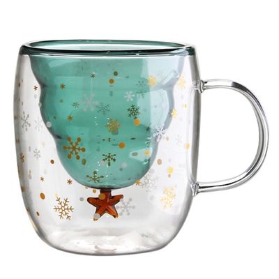 Custom Xmas Gift 200ml Double Walled Glass Coffee Cup met Kerstboomontwerp